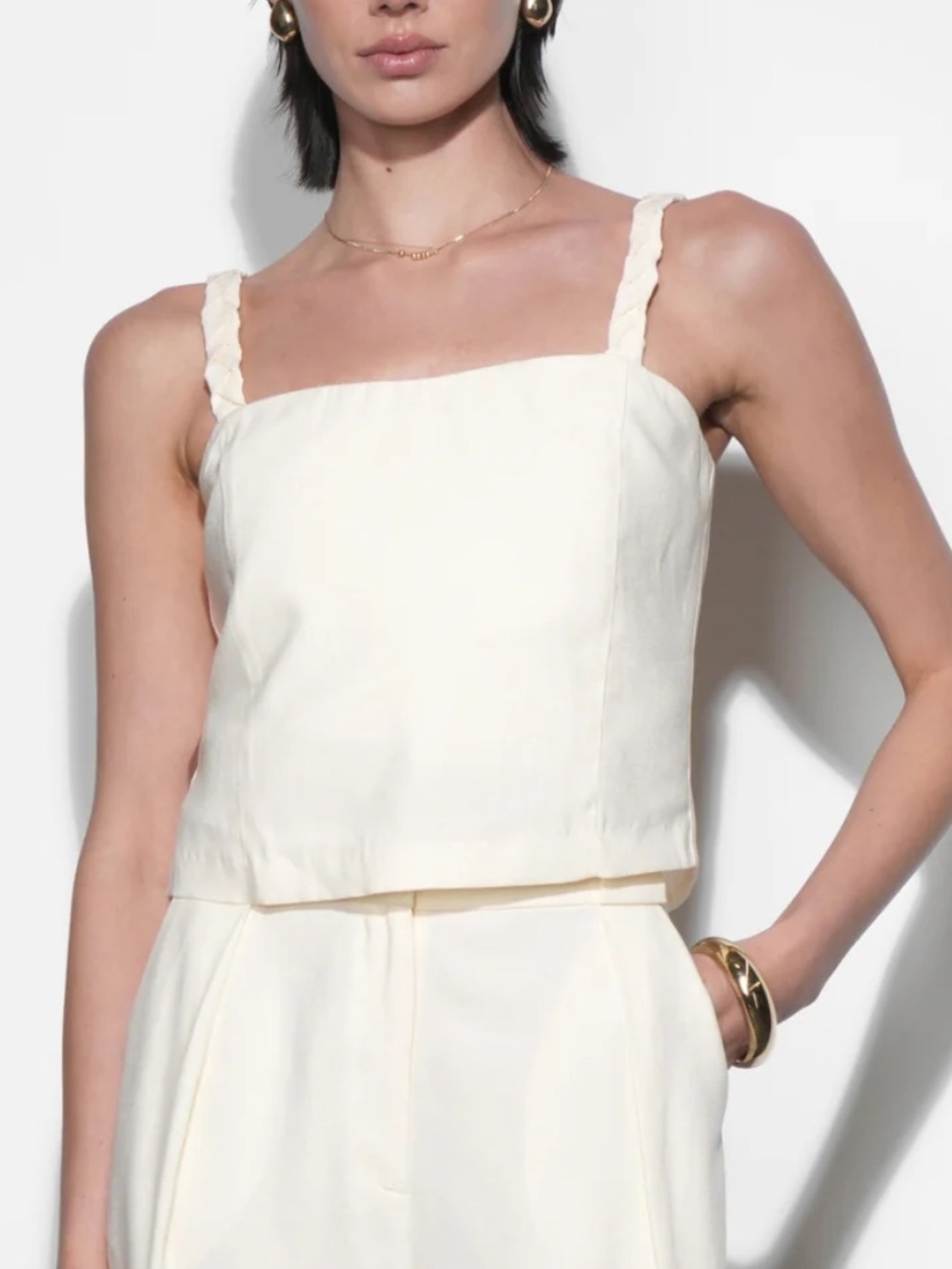 Ivory Cropped Square-Neck Tank Top SMALL- NEW